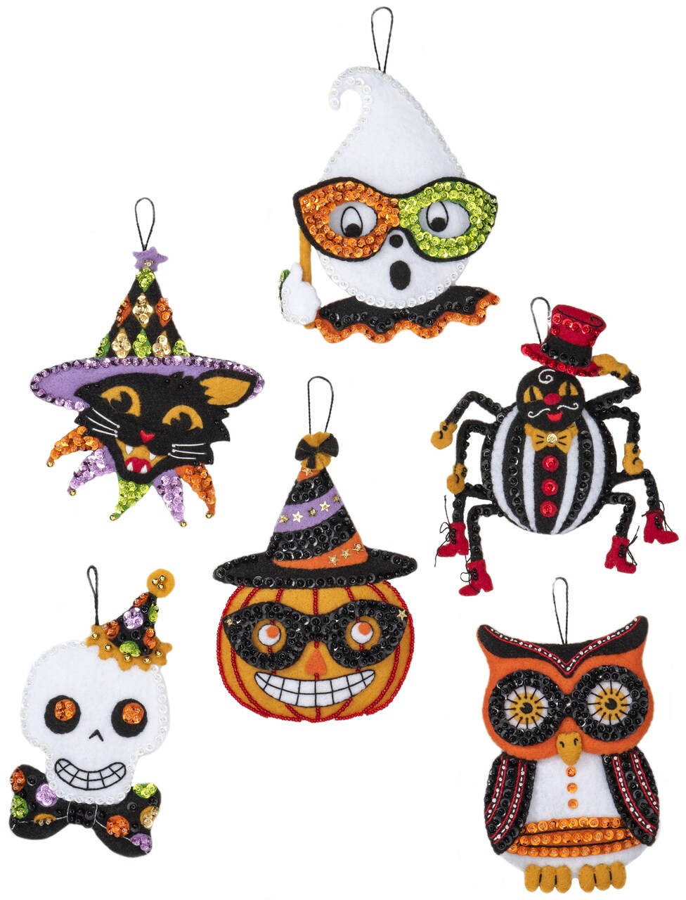 Bucilla Felt Ornaments Applique Kit Set Of 6-Vintage Halloween